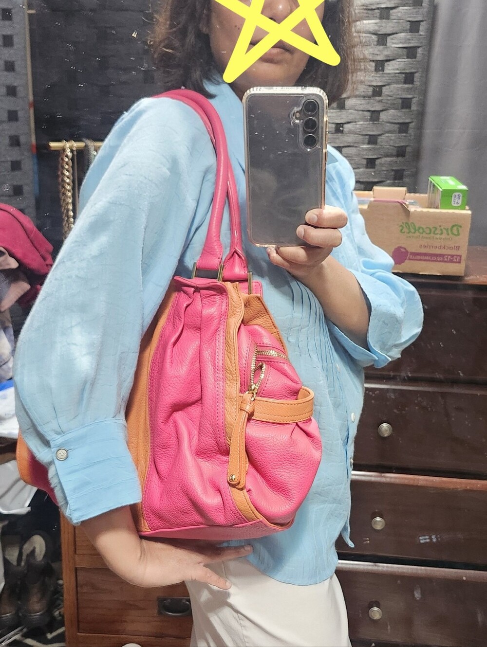 Audrey Brooke Women's Pink and Orange Leather Hand Bag